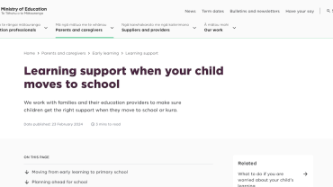 Learning support when your child moves to school
